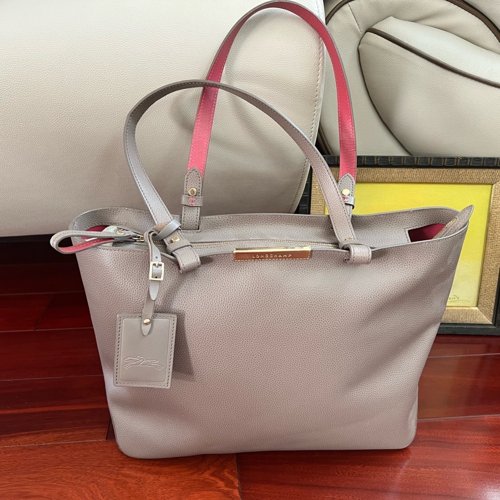 LONGCHAMP Le Foulonne City Tote Leather Pink Gray